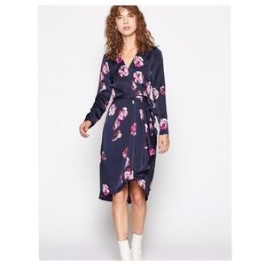 Joie Miltona Floral Print Satin Wrap Dress SZ M